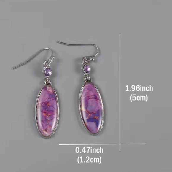 Purple Faux Turquoise Oval ‎ Dangle Earrings Alloy Silver Plated - Picture 7 of 7